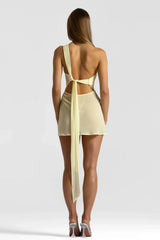 Stylish Light Yellow One shoulder Ruched Bodycon Homecoming Mini Dress