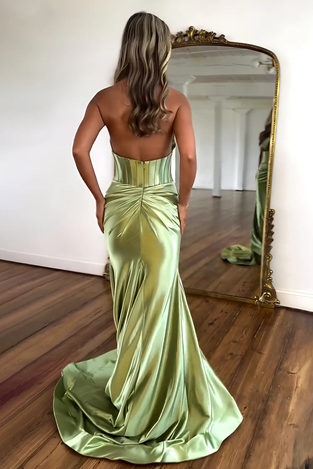 Sweety Mermaid Halter Neck Mint Green Long Prom Dress with Keyhole 3D Flower