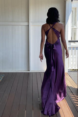 Elegant Meriamd Satin V Neck Prom Dress with Ruched Bodice