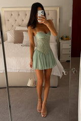 Sweet Lace Corset Spaghetti Straps Short Homecoming Dress with Chiffon Skirt