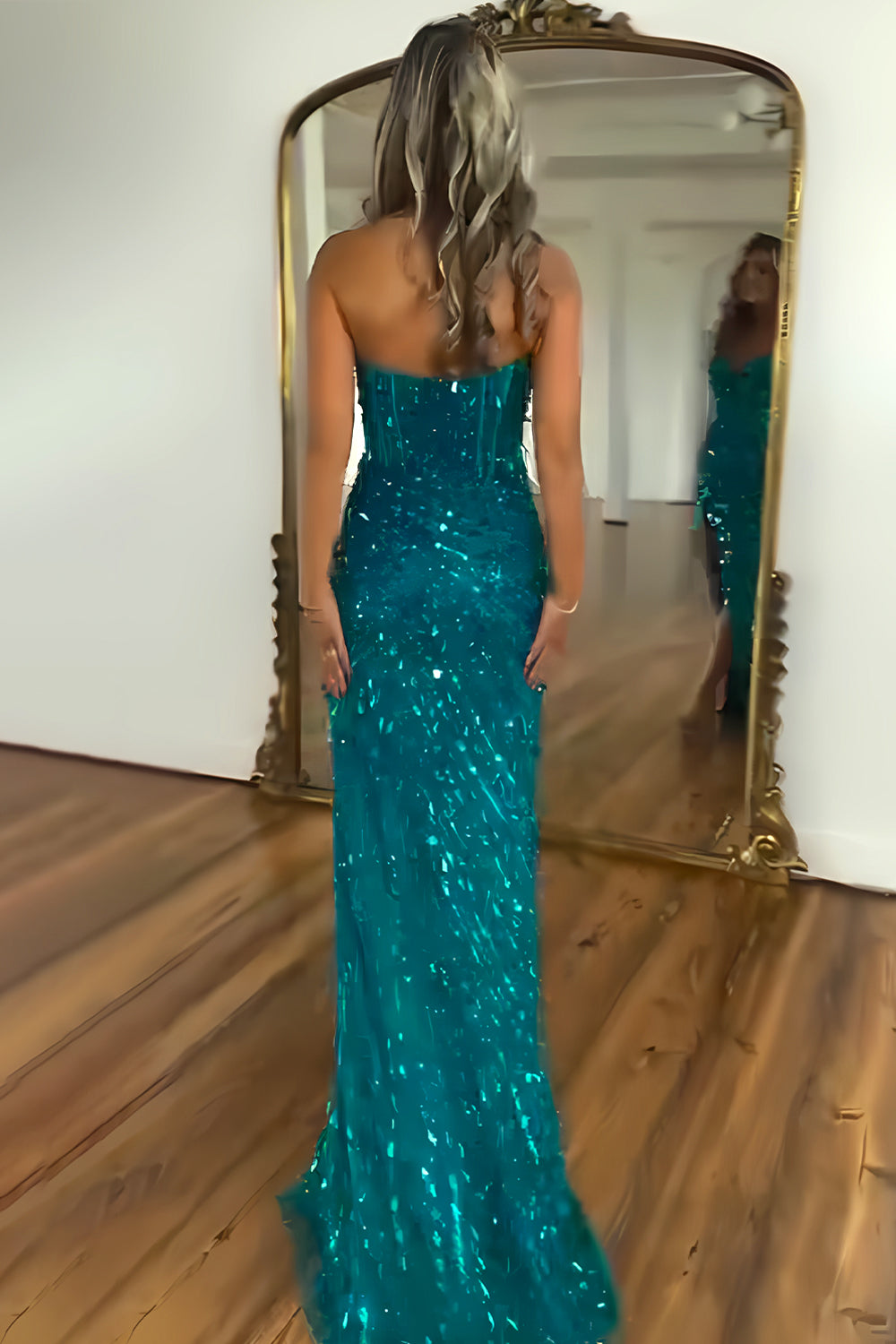 Sweetheart Mermaid Sequins Prom Dress with High Slit Skirt