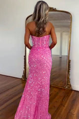 Sweetheart Mermaid Sequins Prom Dress with High Slit Skirt