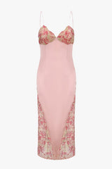 Sweety Sheath Spaghetti Straps Pink Tea Length Party Dress with Lace