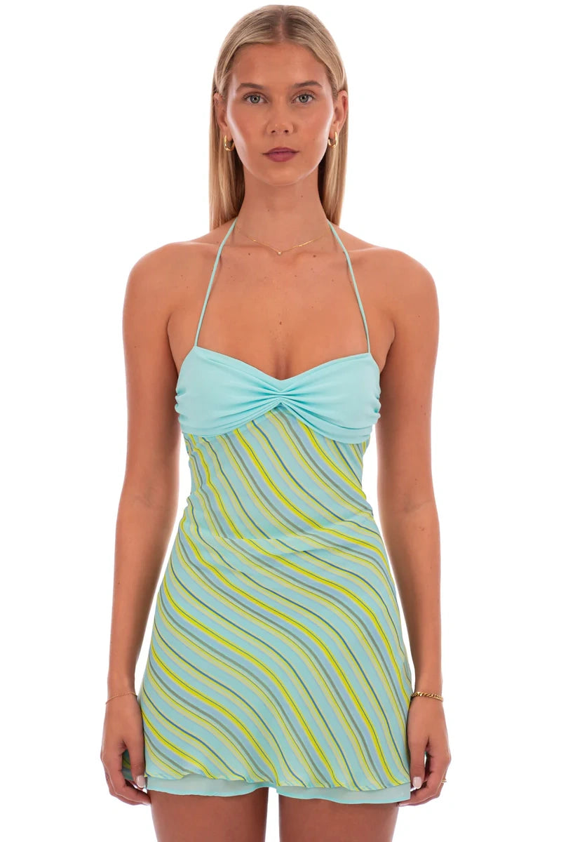 Trendy A Line Halter Neck Mint Green Short Homecoming Dress with Ruffles