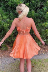 Stylish A Line Spaghetti Straps Orange Short Homecoming Dress with Open Back