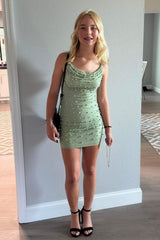 Trendy Fitted Mini Homecoming Dress with Ruched Bodice and Pearl Accents