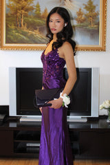 Trendy Mermaid Spaghetti Straps Purple Corset Prom Dress with Appliques