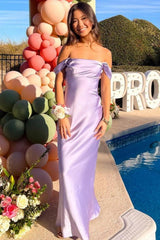 Trendy Sheath Off the Shoulder Lilac Prom Dress with Ruched