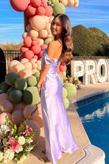 Trendy Sheath Off the Shoulder Lilac Prom Dress with Ruched