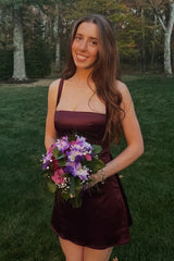 Trendy Sheath Spaghetti Straps Plum Short Homecoming Dress