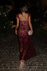 Trendy Mermaid Sweetheart Burgundy Long Party Dress with Lace