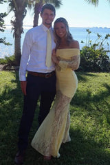 Vintage Inspired Lace Off Shoulder Mermaid Prom Gown with Long Sleeves